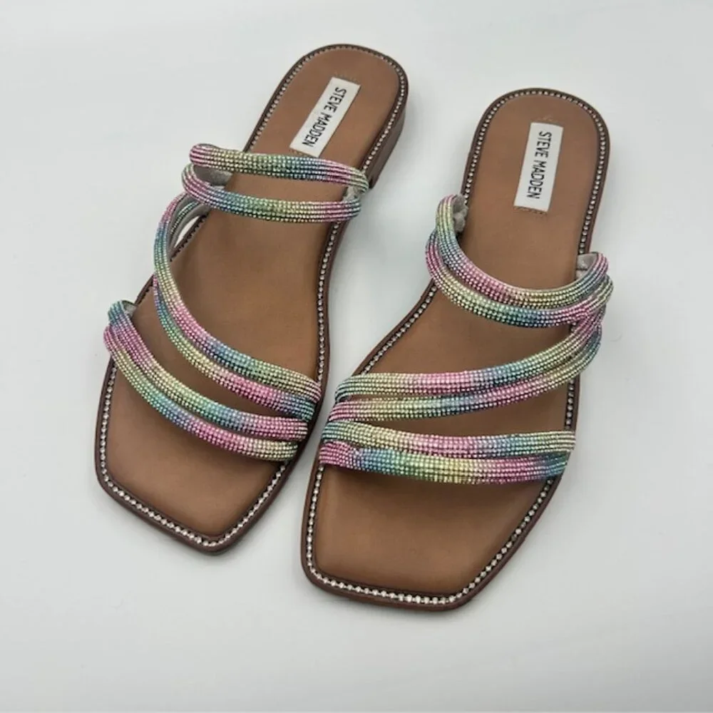Steve Madden Multicolor Rhinestone Slide Sandals Sz 9.5 OBX Series - Picture 2 of 3